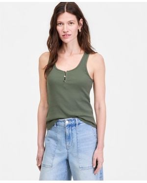 On 34th Scoop-neck Henley Tank Top - Green