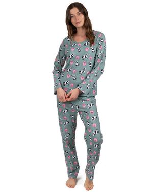 Leveret Matching Family Two-piece Cotton Long Sleeve Loose Fit Pajamas - Blue