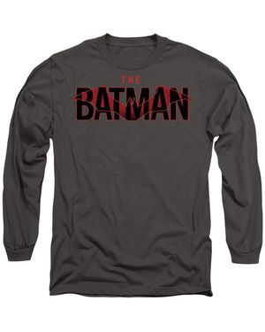 Batman The Logo With Red Bat Long Sleeve Tee / T-shirt - Gray