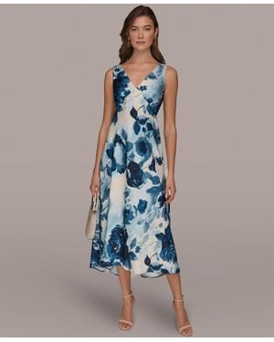 Donna Karan V-neck Midi Dress - Blue