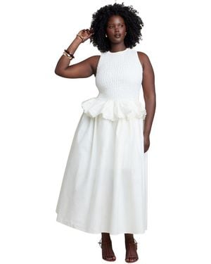 Eloquii Plus Size Smocked Peplum Midi Dress - White