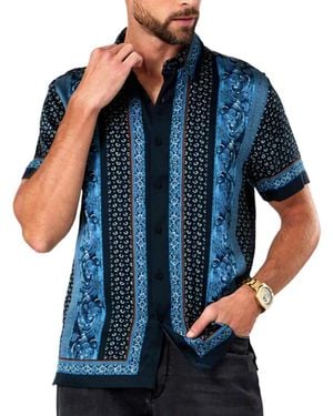 Guess Hugh Paisley Charm Short-sleeve Classic-fit Shirt - Blue