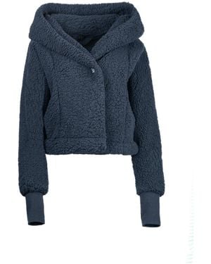 Jill Martin Hooded Cropped Length Button Front Lounger Jacket - Blue