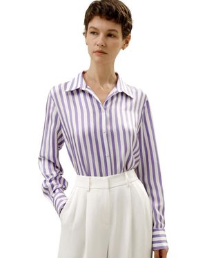 LILYSILK Classic Striped Silk Shirt - White