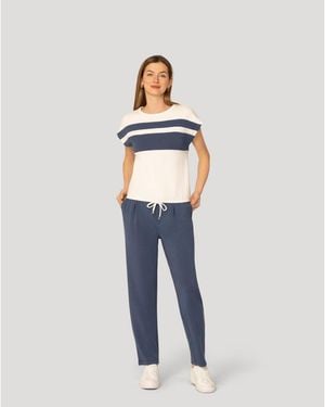 Cable & Gauge Stripe Drawstring Top And jogger Set - Blue