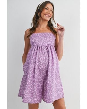 Hello Miss Maternity Floral Square-neck Adjustable Strap Romper - Purple