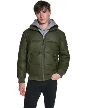 KARL LAGERFELD Sherpa Lined Stand Collar Puffer - Green