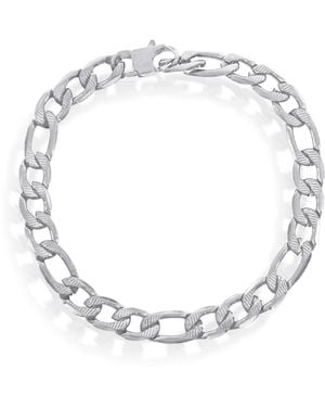 Metallo Stainless Steel 8mm Textured Figaro Chain Bracelet - Metallic