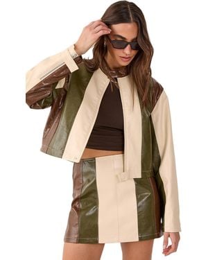 Nasty Gal Paneled Faux Leather Biker Jacket - Natural
