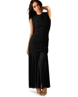 Steve Madden Ruched Crewneck Maxi Dress - Black