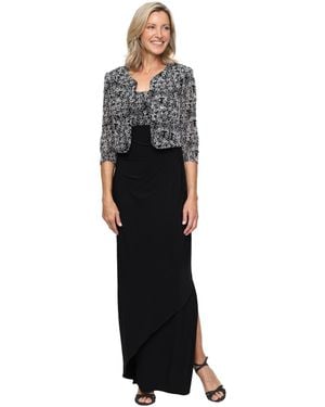 Alex Evenings Scoop Neck Long Empire Waist Jacket Dress - Black