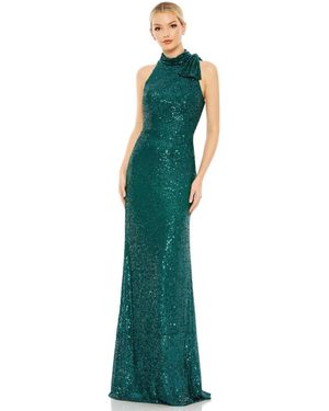 Mac Duggal Ieena Sequined Soft Tie Halter Neck Column Gown - Green