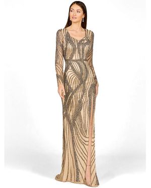 Lara Cascading Beads Long Sleeve Dress - Metallic