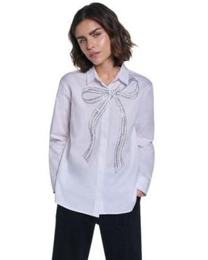 KARL LAGERFELD Crystal Bow Long Sleeve Blouse - Purple