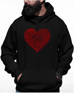 LA Pop Art Country Music Heart Word Art Hooded Sweatshirt - Black