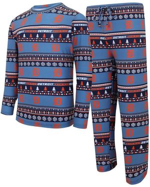 Concepts Sport Concept Sport Detroit Tigers Knit Ugly Sweater Long Sleeve Top And Pants Set - Blue