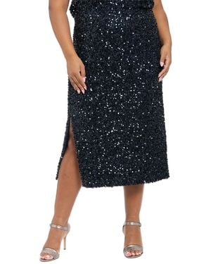Muse Plus Size Side Slit Sequin Detail Midi Skirt - Black
