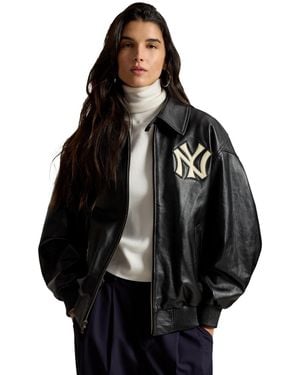 Polo Ralph Lauren New York Yankees Leather Oversized Jacket - Black