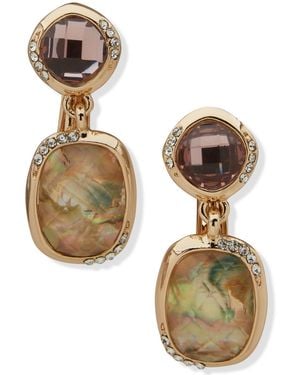Anne Klein Stone Double Stone Drop Earrings - Metallic