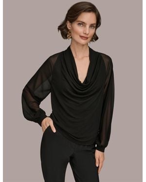 Donna Karan Long Sleeve Mix Media Top - Black