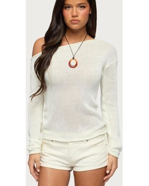 Edikted Violete Off Shoulder Sheer Sweater - White