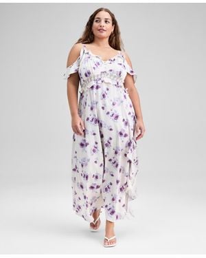 And Now This Trendy Plus Size Lace-trim Empire-waist Dress - White