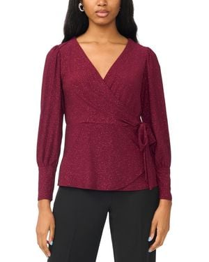 Msk Petite Faux-wrap V-neck Top - Red