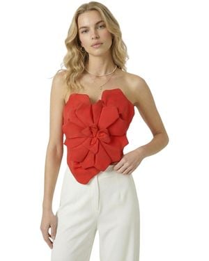 Modenaire Strapless Sculptural Floral Applique Top - Red