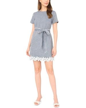 Cece Applique Hem A-line Crew Neck Mini Dress - Blue