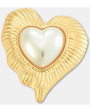 INC International Concepts Imitation Pearl Textured Heart Pin - Metallic