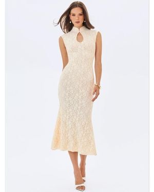 Miss Circle Garcelle Brushed Lace Keyhole Mermaid Midi Dress - White