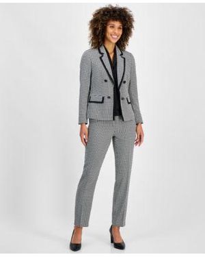 Kasper Houndstooth Print Double Breasted Jacket Matching Pants - Gray
