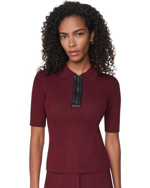 DKNY Petite Short-sleeve Half-zip Ribbed Cotton-blend Sweater - Red