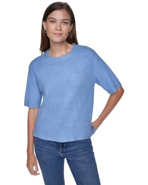 DKNY Petite Short-sleeve Pullover Sweater - Blue