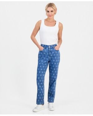 Style & Co. Petite Printed High-rise Straight Jeans - Blue
