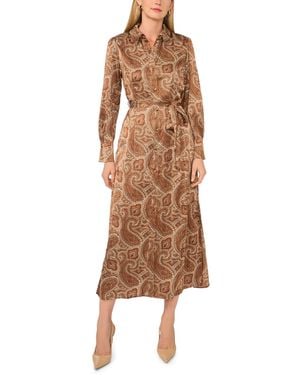 Msk Collared Long-sleeve Midi Dress - Brown
