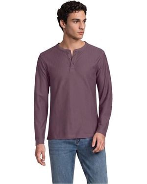Lands' End Textured Herringbone Long-sleeve Henley - Purple