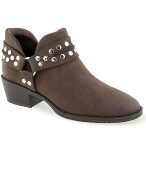 Kenneth Cole Sharp Studded Moto Faux Leather Ankle Booties - Brown