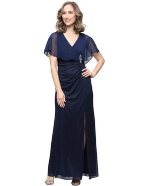 Sl Fashions V-neck Mesh Ball Gown - Blue