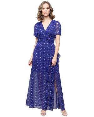 Sl Fashions Petite Short-sleeve V-neck Long Dress - Purple