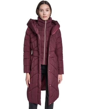 Cole Haan Bibbed Hooded Puffer Coat - Purple