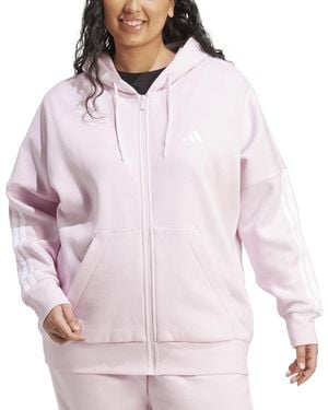 adidas Plus Size Essentials 3-stripes Full-zip Fleece Hoodie - Purple