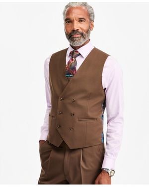 Tayion Collection Classic-fit Medium Brown Suit Separate Double-breasted Vest