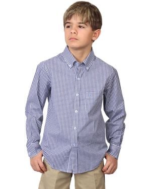 Tailorbyrd Big Boys Signature Gingham Long Sleeve Shirt - Blue