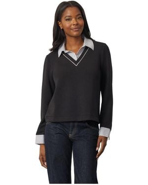 Cable & Gauge Long-sleeve Layered V-neck Top - Black