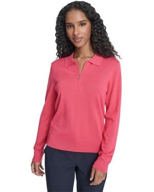 Tommy Hilfiger Long-sleeve Quarter-zip Polo Sweater - Pink