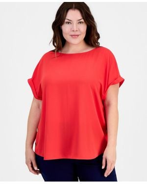 Jones New York Plus Size Button-trim Short-sleeve Top - Red