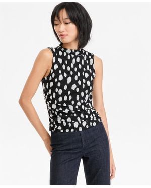 INC International Concepts Mock-neck Printed Mesh Sleeveless Top - Blue