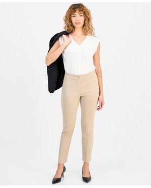 Anne Klein Essentials Petite Ponte-knit Pull-on Slim Pants - Natural