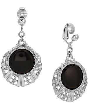 2028 Glass Round Filigree Clip Earrings - Black